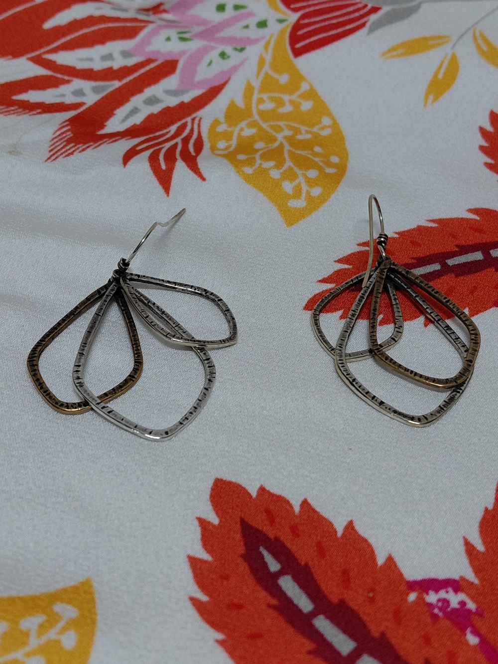 James Avery Two-Tone 925/ BronzeTeardrop Layered Dangle Earrings
